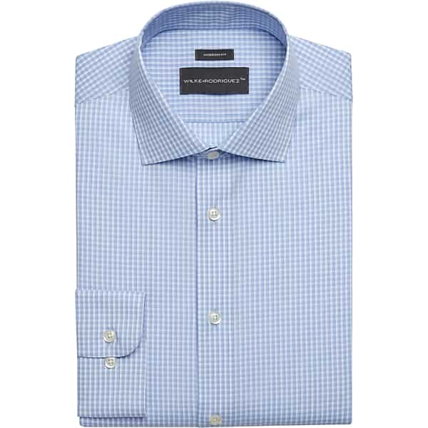 Wilke-Rodriguez Men's Modern Fit Medium Check Dress Shirt Light Blue Check - Size: 16 34/35