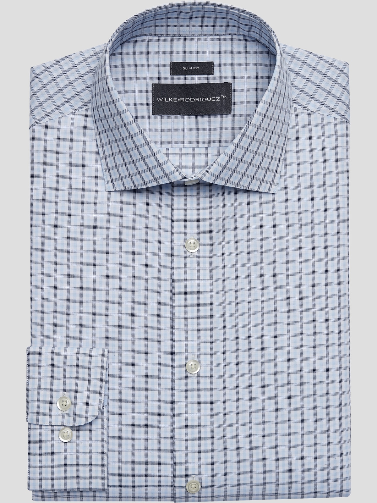 WilkeRodriguez Slim Fit Spread Collar Tattersall Plaid Dress Shirt