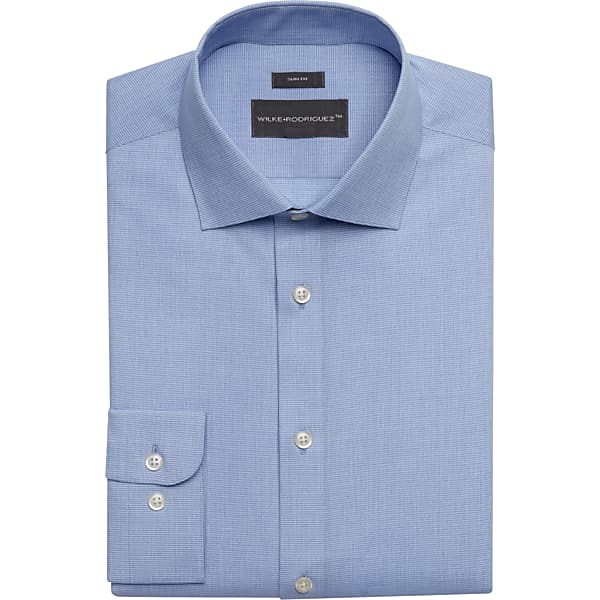 Wilke-Rodriguez Men's Slim Fit Spread Collar Mini Houndstooth Dress Shirt Light Blue Check - Size: 16 32/33