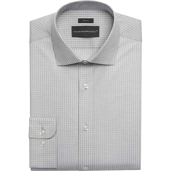 Wilke-Rodriguez Men's Slim Fit End-on-End Windowpane Plaid Dress Shirt Gray Check - Size: 15 34/35