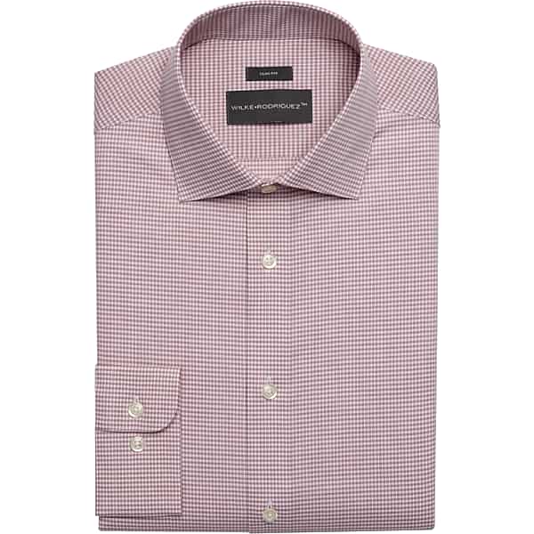 Wilke-Rodriguez Big & Tall Men's Slim Fit Spread Collar Micro-Check Dress Shirt Rose Check - Size: 18 1/2 34/35