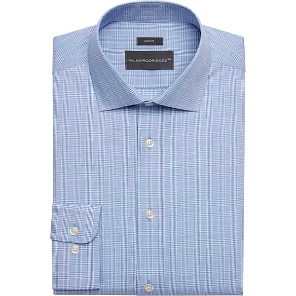 Wilke-Rodriguez Men's Slim Fit Spread Collar Glen Plaid Dress Shirt Light Blue Check - Size: 17 1/2 32/33