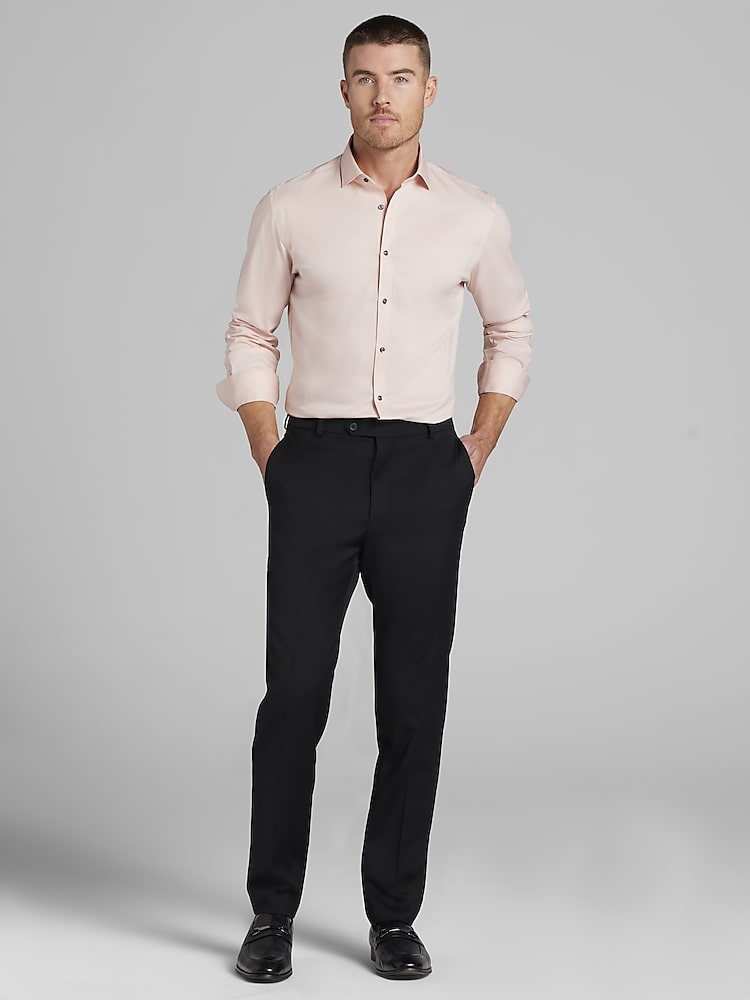 Egara Skinny Fit Oxford Dress Shirt in Peach Whip Pink  Mens Long Sleeve Solid Button-Down Shirt for Suits, Work, Weddings and Derby Events
