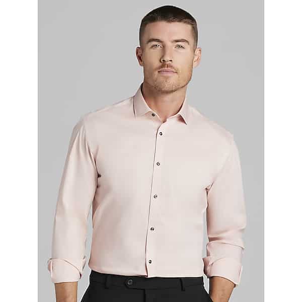 Egara Men's Skinny Fit Solid Dress Shirt Peach Whip - Size: 18 34/35 TMW5G8180505