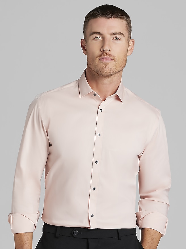 Egara Men's Skinny Fit Solid Dress Shirt , Peach Whip / Pink