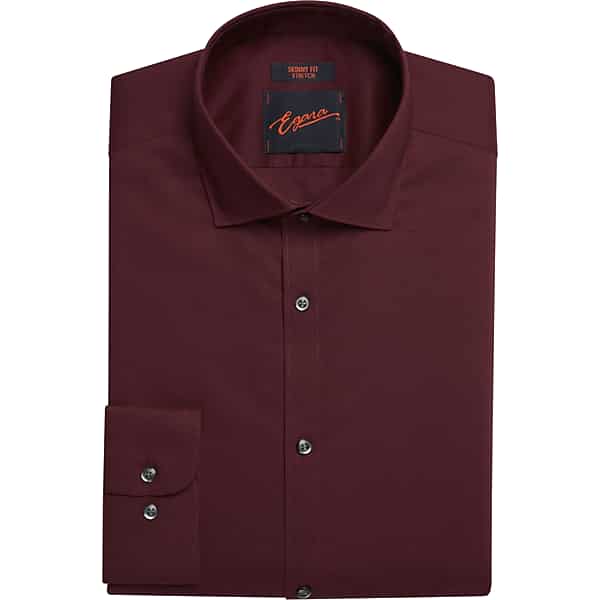 Egara Men's Skinny Fit Solid Dress Shirt Burgundy Solid - Size: 15 1/2 32/33