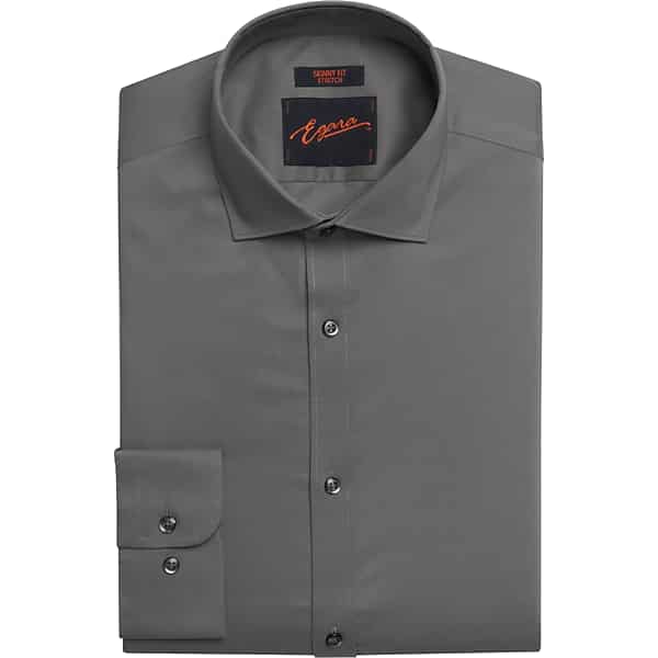 Egara Men's Skinny Fit Solid Dress Shirt Charcoal Solid - Size: 16 34/35