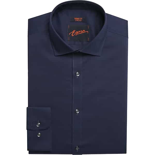Egara Men's Skinny Fit Solid Dress Shirt Navy Solid - Size: 17 32/33