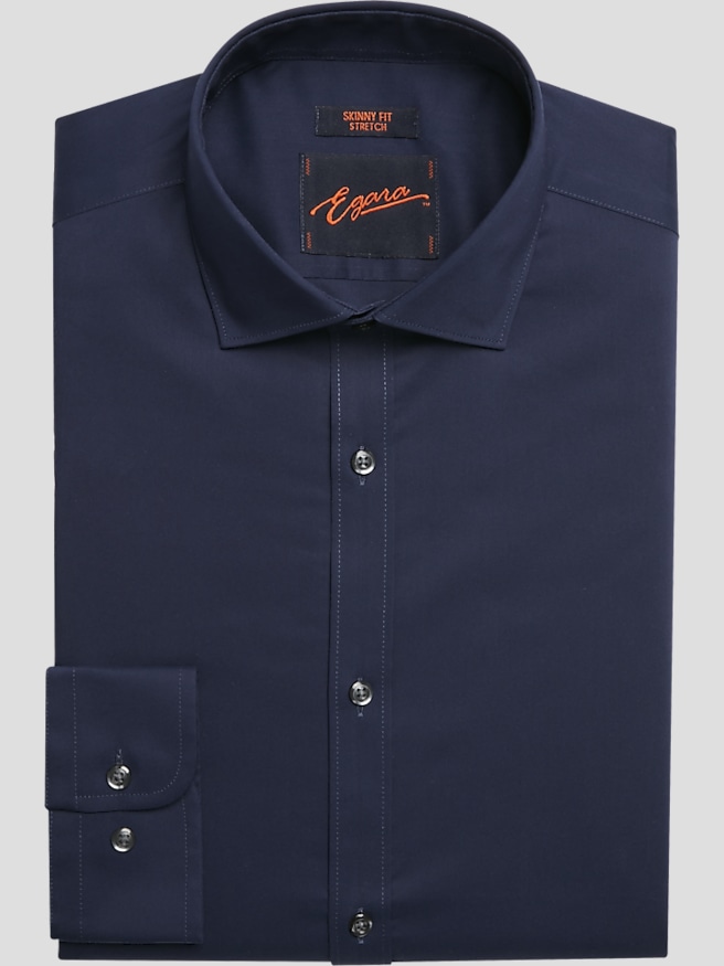 Egara Men's Skinny Fit Solid Dress Shirt , Navy Solid / Blue