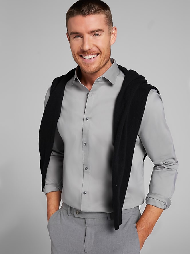 Egara Skinny Fit Solid Dress Shirt, Gray Solid - Image 6 of 6