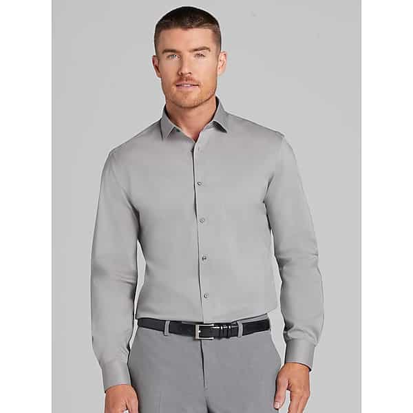 Egara Men's Skinny Fit Solid Dress Shirt Gray Solid - Size: 18 34/35 TMW5G8180560