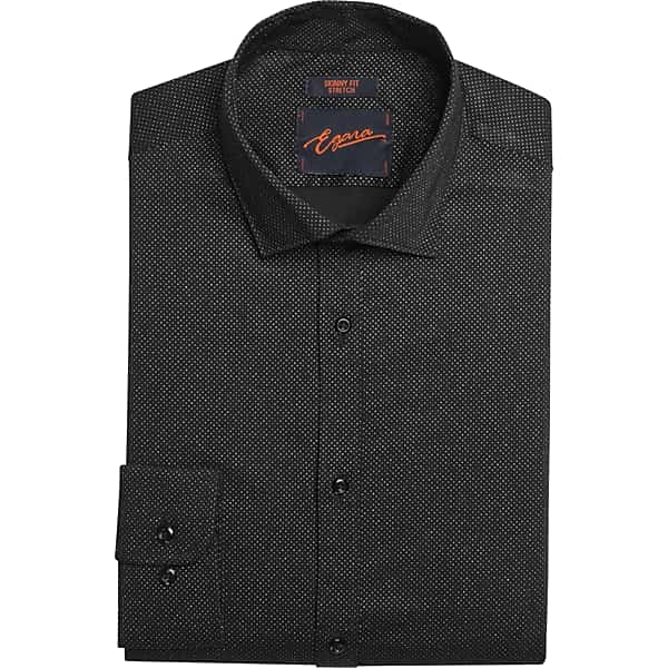 Egara Men's Skinny Fit Dot Dress Shirt Formal Black - Size: 18 34/35 TMW5G8380522
