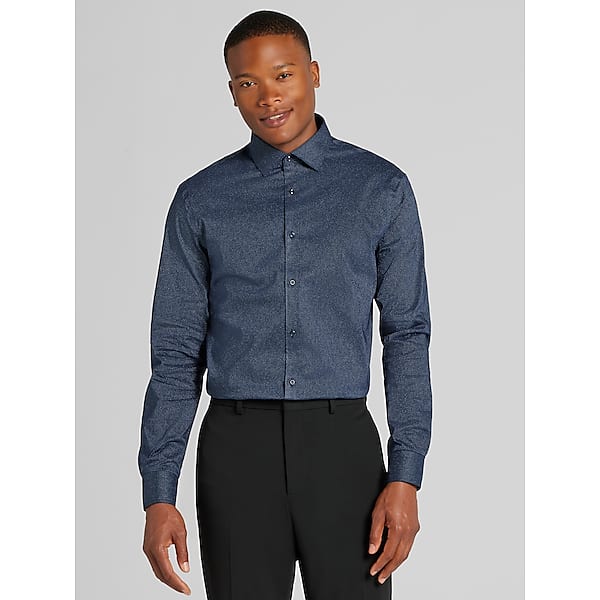 Egara Men's Skinny Fit Dot Dress Shirt Navy Fancy - Size: 18 34/35 TMW5G8380581