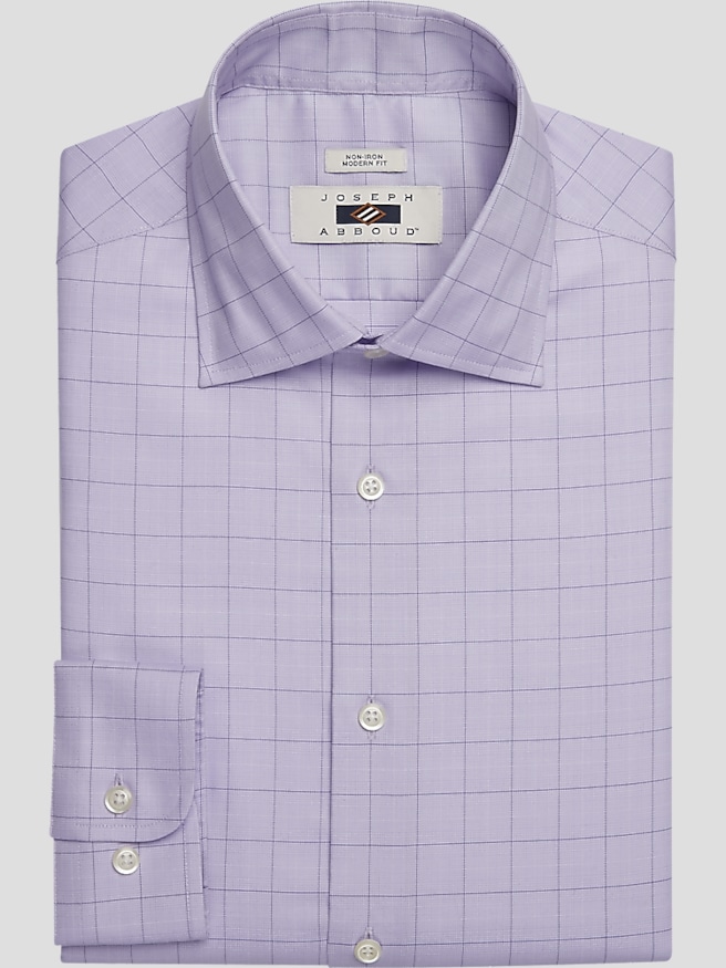 Joseph Abboud Men's Modern Fit Cotton Windowpane Dress Shirt , Lavender Check / Purple
