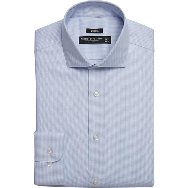 Pronto Uomo Big & Tall Men's Modern Fit Basketweave Dress Shirt Light Blue Check - Size: 19 36/37 - Only Available at Men's Wearhouse