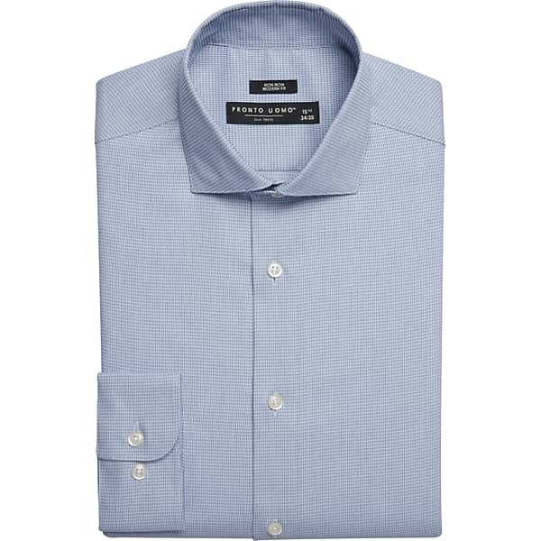 Pronto Uomo Big & Tall Men's Modern Fit Herringbone Dress Shirt Light Blue Check - Size: 16 1/2 36/37 - Only Available at Men's Wearhouse