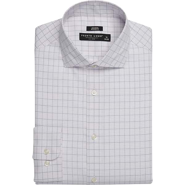 Pronto Uomo Men's Modern Fit 100% Cotton Plaid Dress Shirt Pink Check - Size: 18 1/2 34/35 - Only Available at Men's Wearhouse TMW5G9585545