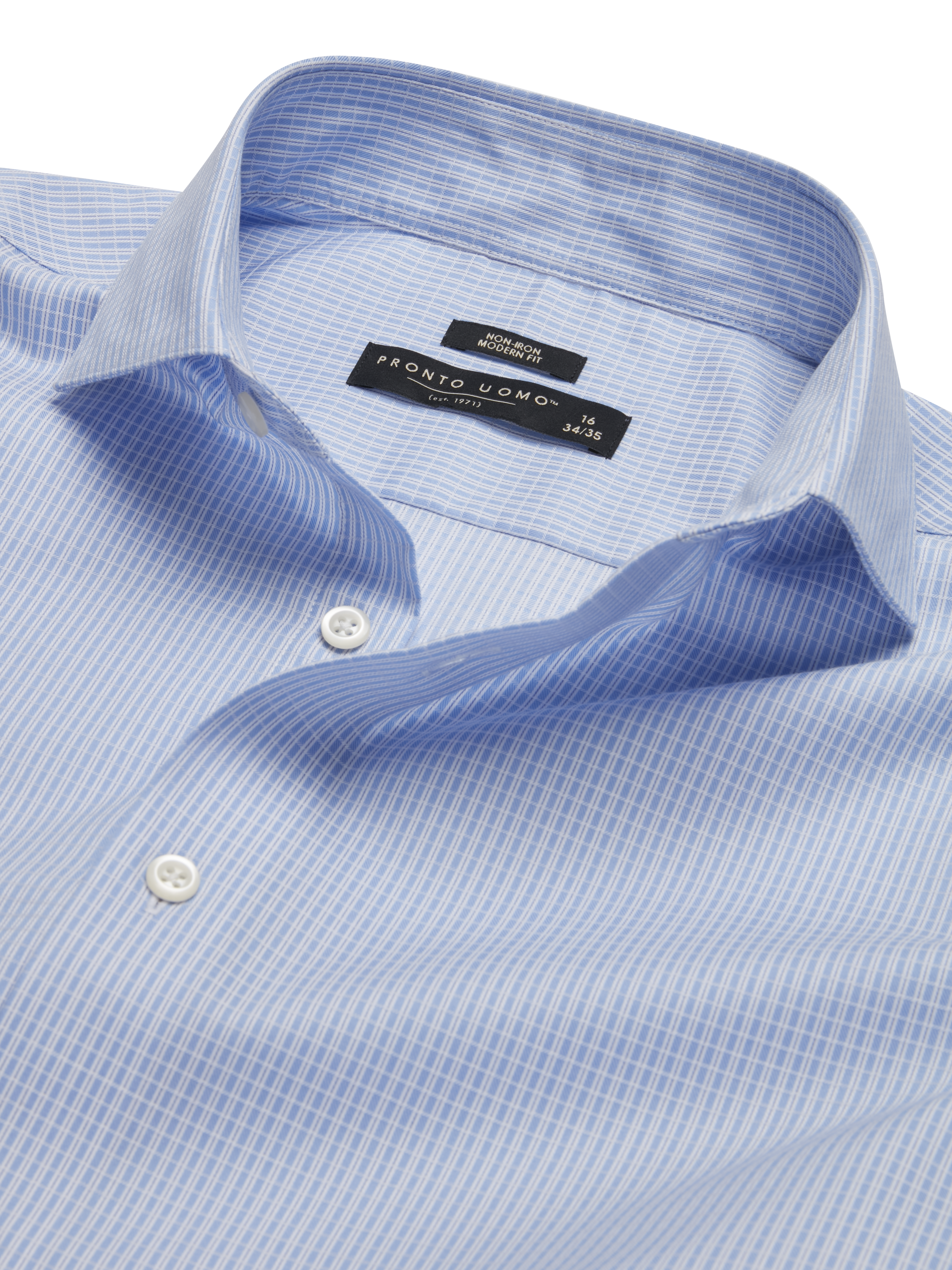 Modern Fit 100% Cotton Spread Collar Mini Check Dress Shirt