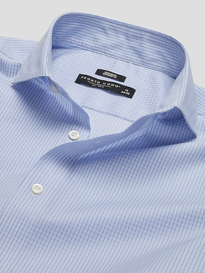 Pronto Uomo Modern Fit 100% Cotton Spread Collar Mini Check Dress Shirt