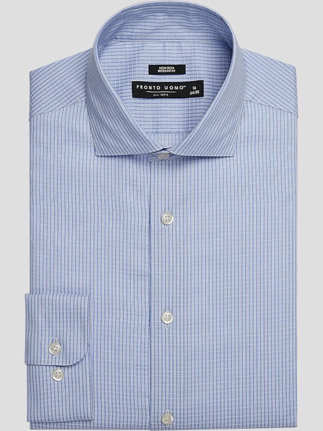 Pronto Uomo Modern Fit 100% Cotton Spread Collar Mini Check Dress Shirt
