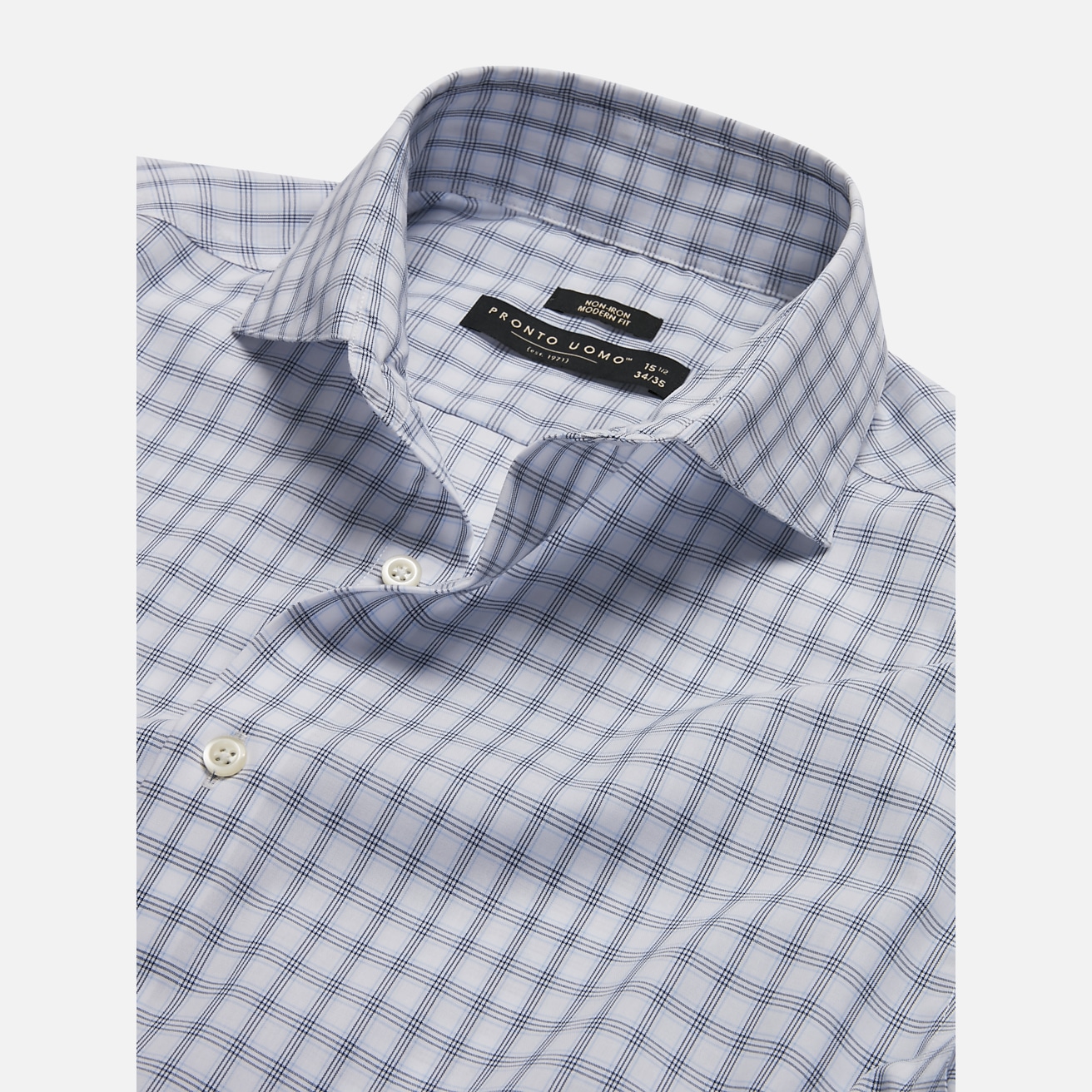Pronto Uomo Men's Modern Fit Spread Collar Triple Check Dress Shirt at Men's Wearhouse, Blue Check - Size: 16 32/33