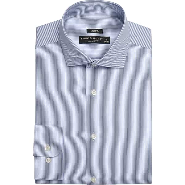 Pronto Uomo Big & Tall Men's Classic Fit Pinstripe Dress Shirt Blue Stripe - Size: 18 34/35 - Only Available at Men's Wearhouse