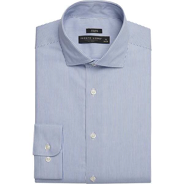 Pronto Uomo Men's Classic Fit Pinstripe Dress Shirt Blue Stripe - Size: 16 1/2 34/35 - Only Available at Men's Wearhouse