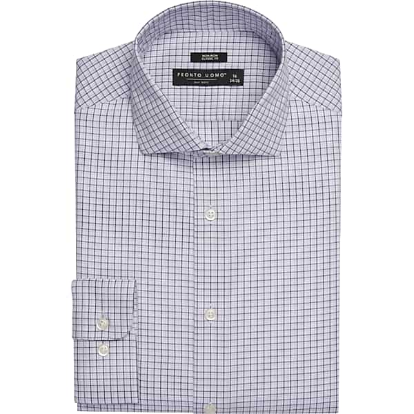 Pronto Uomo Men's Classic Fit 100% Cotton Check Dress Shirt Lavender Check - Size: 18 1/2 34/35 - Only Available at Men's Wearhouse TMW5G9G85549