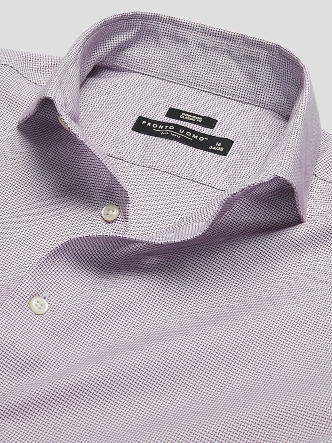 Pronto Uomo Classic Fit 100% Cotton Basketweave Dress Shirt