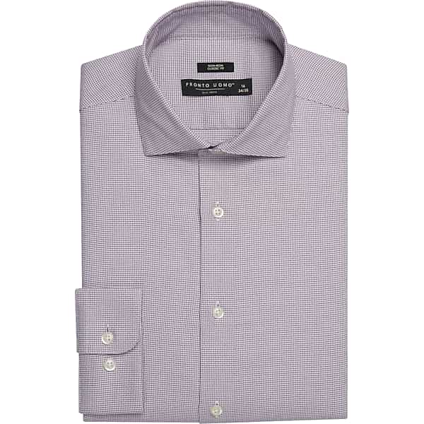 Pronto Uomo Men's Classic Fit 100% Cotton Basketweave Dress Shirt Red Check - Size: 16 34/35 - Only Available at Men's Wearhouse TMW5G9H60524