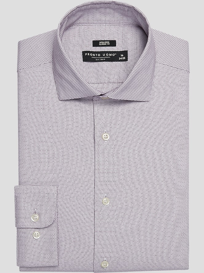 Pronto Uomo Classic Fit 100% Cotton Basketweave Dress Shirt