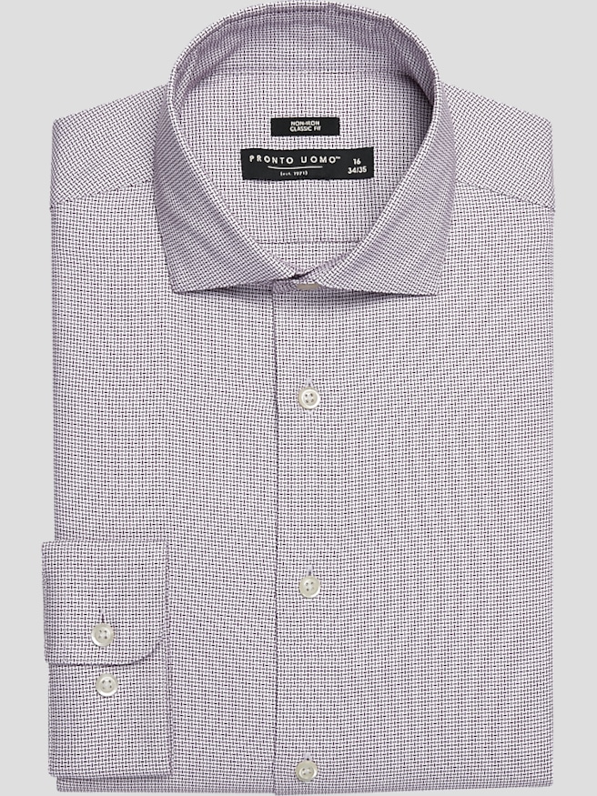 Pronto Uomo Big & Tall Men's Classic Fit 100% Cotton Basketweave Dress Shirt , Red Check