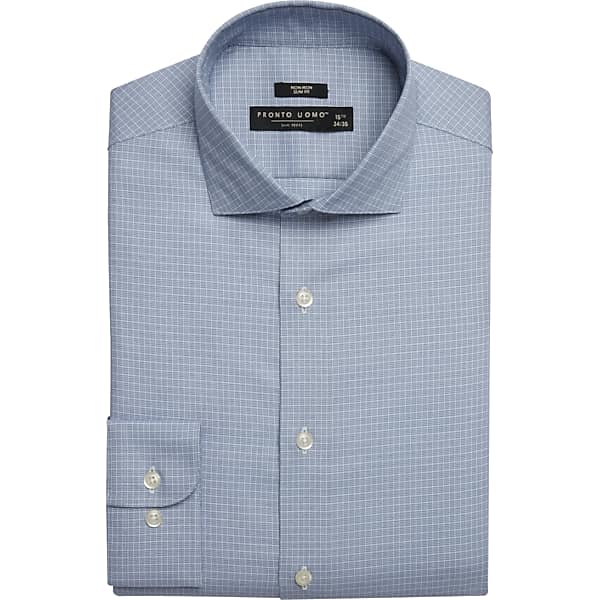 Pronto Uomo Men's Slim Fit Parquet Plaid Dress Shirt Blue Fancy - Size: 14 1/2 32/33 - Only Available at Men's Wearhouse