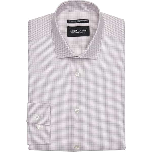 Awearness Kenneth Cole Men's Slim Fit Ultra Performance Stretch Small Check Dress Shirt Rose Check - Size: 17 1/2 32/33