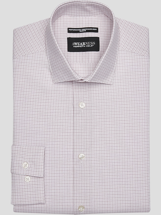 Awearness Kenneth Cole Men's Slim Fit Ultra Performance Stretch Small Check Dress Shirt , Rose Check / Pink