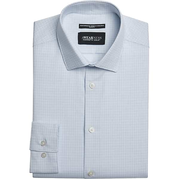 Awearness Kenneth Cole Big & Tall Men's Slim Fit Ultra Performance Stretch Small Check Dress Shirt Light Blue Check - Size: 17 36/37