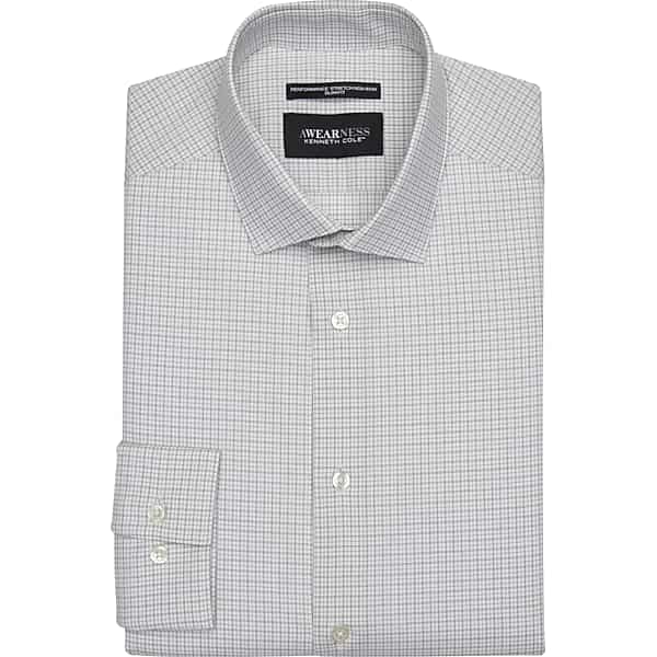 Awearness Kenneth Cole Men's Slim Fit Ultra Performance Stretch Small Check Dress Shirt Lt Green Check - Size: 16 1/2 36/37 TMW5GA165793