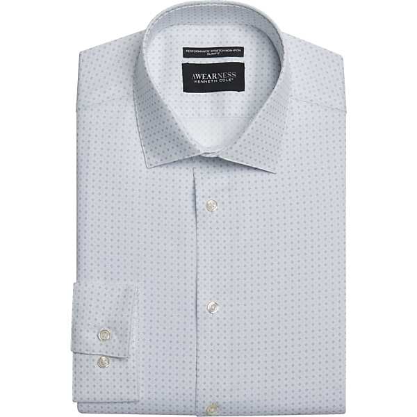 Awearness Kenneth Cole Men's Slim Fit Spread Collar Dot Dress Shirt Blue - Size: 15 32/33
