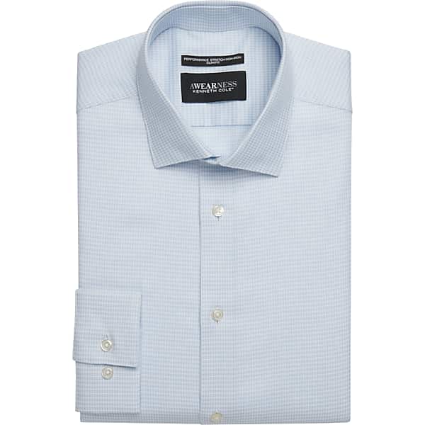 Awearness Kenneth Cole Big & Tall Men's Slim Fit Ultra Performance Stretch Dobby Mini Check Dress Shirt Light Blue Check - Size: 18 32/33 TMW5GA580323