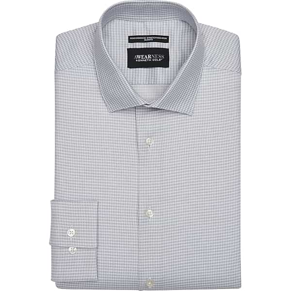 Awearness Kenneth Cole Men's Slim Fit Ultra Performance Stretch Dobby Mini Check Dress Shirt Gray Check - Size: 15 34/35 TMW5GA450544