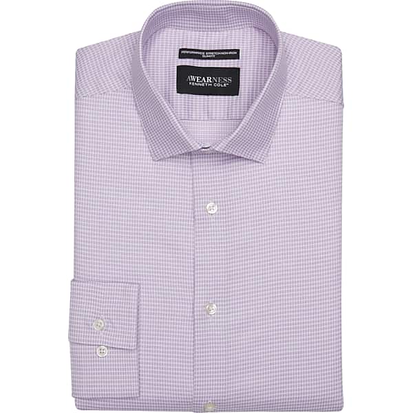 Awearness Kenneth Cole Men's Slim Fit Ultra Performance Stretch Dobby Mini Check Dress Shirt Lilac Check - Size: 17 1/2 34/35 TMW5GA475549