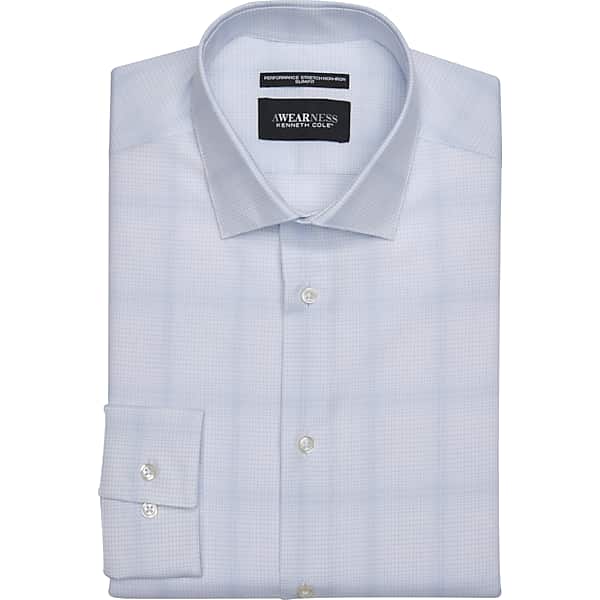 Awearness Kenneth Cole Men's Slim Fit Ultra Performance Stretch Fine Plaid Dress Shirt Blue Check - Size: 17 32/33