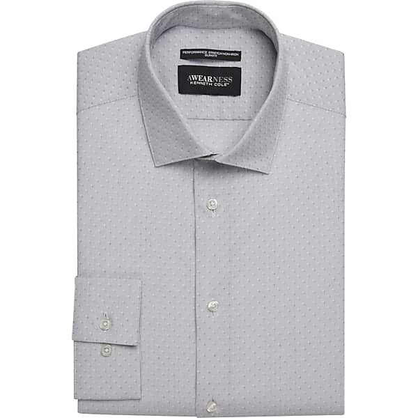 Awearness Kenneth Cole Big & Tall Men's Slim Fit Performance Stretch Dress Shirt Gray Check - Size: 18 34/35 TMW5GA980544