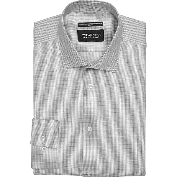 Awearness Kenneth Cole Men's Slim Fit Ultra Performance Stretch Ombre Plaid Dress Shirt Black Check - Size: 16 34/35