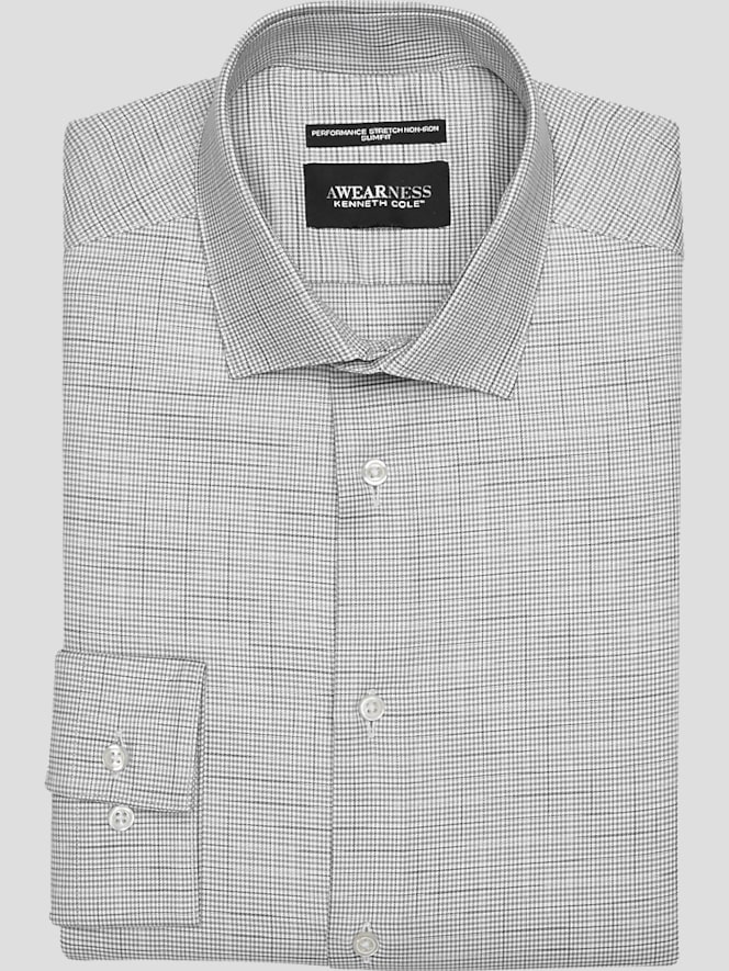Awearness Kenneth Cole Slim Fit Ultra Performance Stretch Ombre Plaid Dress Shirt