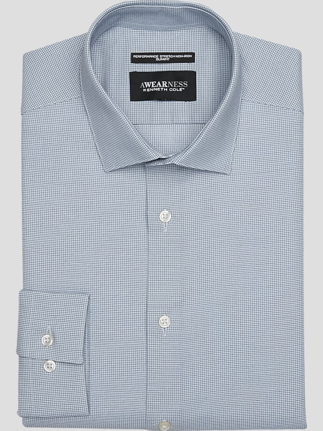 Awearness Kenneth Cole Slim Fit Ultra Performance Stretch Small Check Dress Shirt