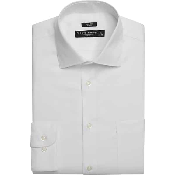 Pronto Uomo Big & Tall Men's Slim Fit Solid Sharkskin Dress Shirt White - Size: 20 36/37 - Only Available at Men's Wearhouse TMW5GDC00701