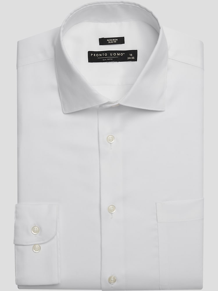 Slim 1mx Express Pronto Uomo Slim Fit Solid Sharkskin Dress Shirt, White  Big Tall Size: 18