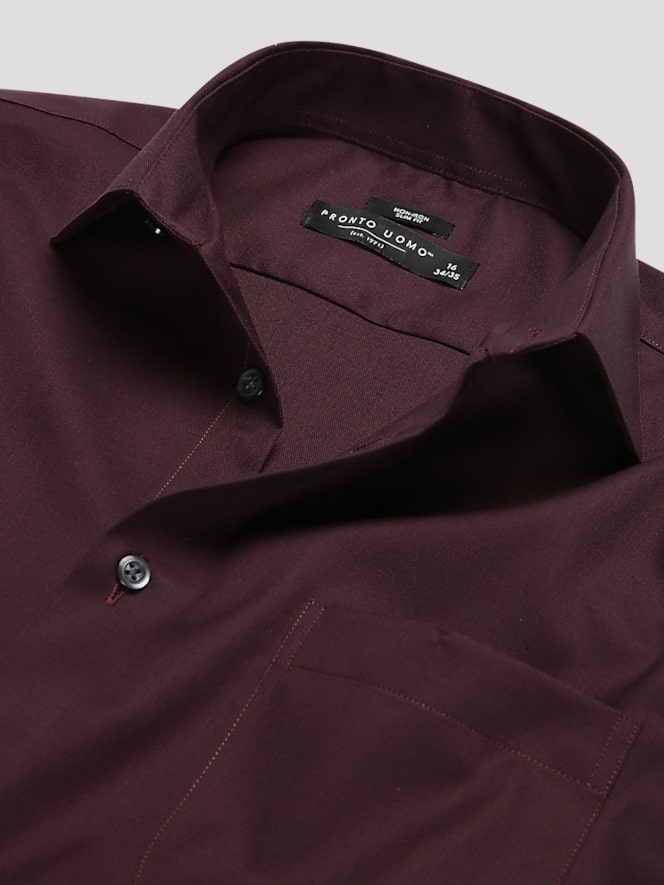 Pronto Uomo Slim Fit Solid Sharkskin Dress Shirt