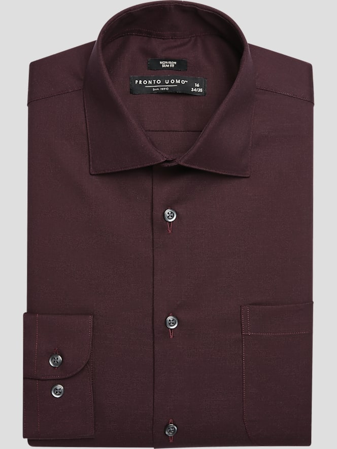 Pronto Uomo Slim Fit Solid Sharkskin Dress Shirt